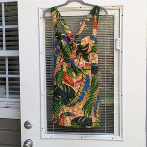 Tropical Print Sleeveless Summer Dress - Green Multi